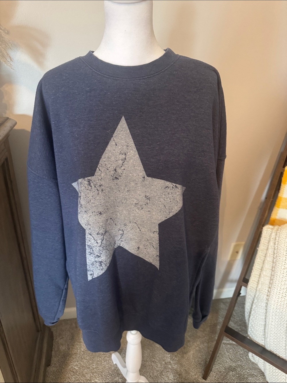 RSQ Navy Sweatshirt with Distressed White Star